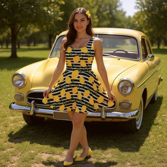 Stripe Lemon Summer Pin Up Dress - Picture 11 of 14